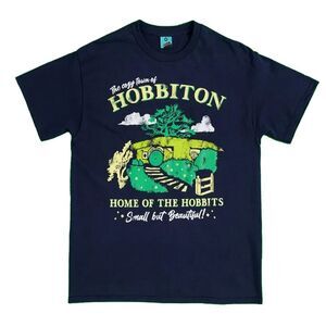 The Hobbit Unisex Adult The Cozy Town Of Hobbiton T-Shirt / Navy Blue
